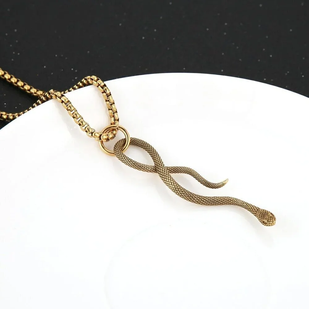 Gothic Men's 02-Gold Stainless Steel Animal Snake Pendant Chain Necklace